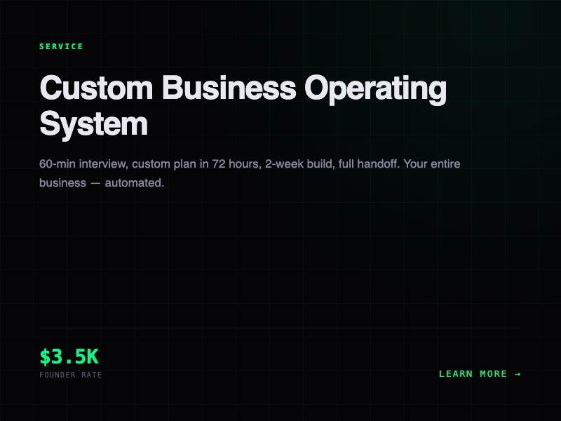 Custom Business Operating System — 60-min interview, 72-hour plan, 2-week build